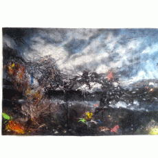 David Raffini, Chemical-trail, 2015- 2017, paints on free canvas, 280 x 180 cm