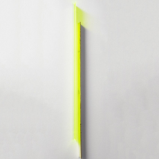 Jyll Bradley, Green Light (zips), 2014. Wall relief (Edition of 10) Flourescent Plexiglas, sawn vintage fir hop pole, drill bits. 165.1cm x 10cm