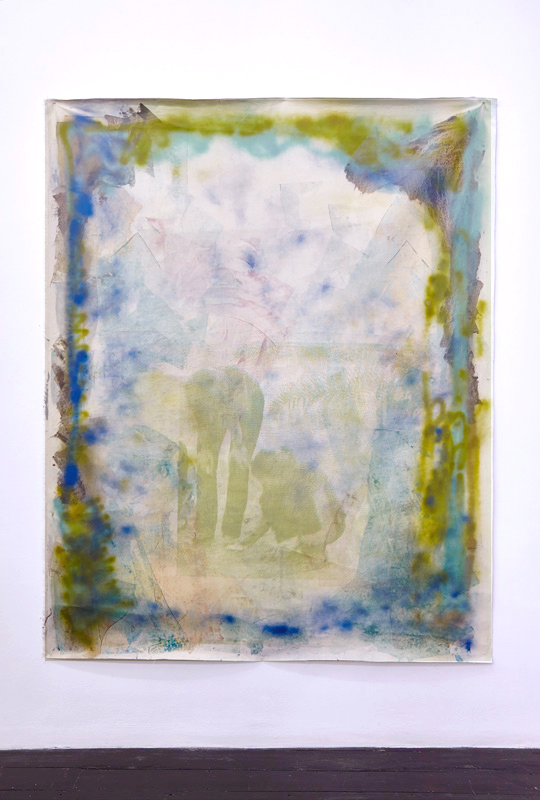 Katharina Marszewski, Searchers, 2015. Screen print on canvas, lacquer, spray paint, 160 x 202 cm