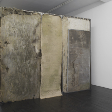 Krzysztof Gil, 'Tajsa',  installation view, Iron, timber, canvas, string, ink, chalk, soil, sound system, light,  250  x 300 x 300 cm