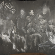 Krzysztof Gil, 'Tajsa', excerpt of the installation, Iron, timber, canvas, string, ink, chalk, soil, sound system, light,  250  x 300 x 300 cm