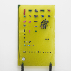 Marie Jeschke and Anja Langer, ID Totos, Papayango Toto (2016), glass, wood, fur, ink, metal, foil, pigments, 121 x 63 cm (with stand), Contact Zone, Exhibition view, l'etrangere, 2017