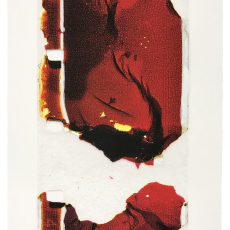 Piotr Krzymowski, I believe I can imagine a colour I have never seen before, 2016, Scan of a heat-treated 16mm film strip Digital print on Hahnemühle archival paper, gouache paint, 60 x 42 cm (unframed)
